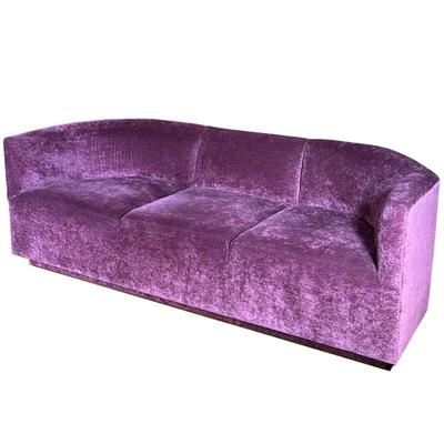 PURPLE SOFA | Three cushion purple velvet sofa. - l. 89 x w. 34 x h. 30 in

