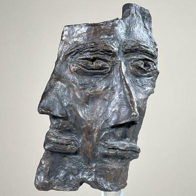 BRONZE ABSTRACT FACES SCULPTURE | No apparent signature; mounted on a plexi stand. - l. 6 x w. 8 x h. 11 in (bronze only)

