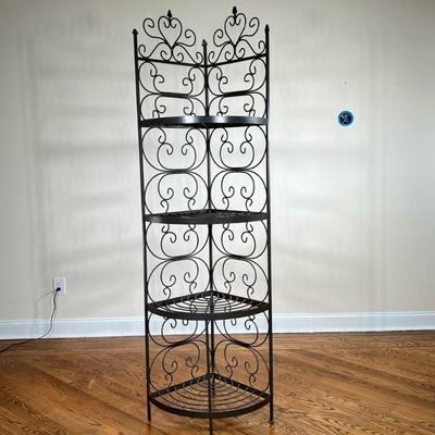 CONTEMPORARY GRAY FINISH BAKERS RACK | l. 19 x w. 19 x h. 82 in

