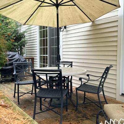 (6PC) SMITH & HAWKEN CAST ALUMINUM PATIO FURNITURE | High-quality patio furniture, Including four armchairs and a round table with cast...