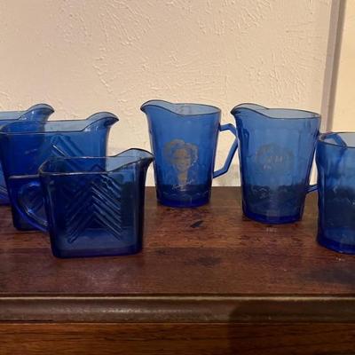 Vintage Hazel Atlas Shirley Temple Cobalt Blue Glass Creamers