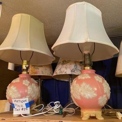 Antique Pink and White Porcelain Relief Lamps They work!
 $50 for the Set