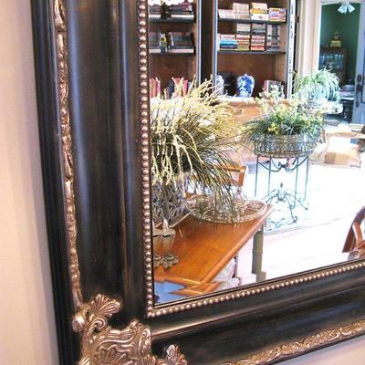 Grand Ornate Black and Gold Mirror 75" High and 45" Wide