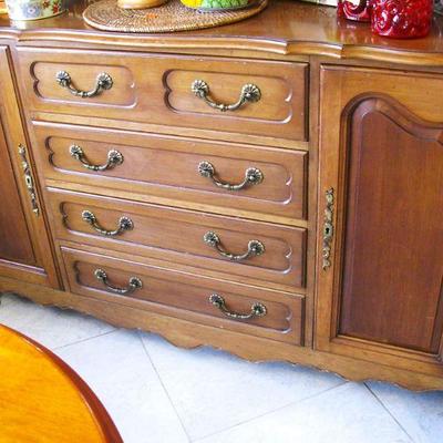 Solid Walnut Buffet Storage Cabinet with 4 Drawers and 2 side cabinets