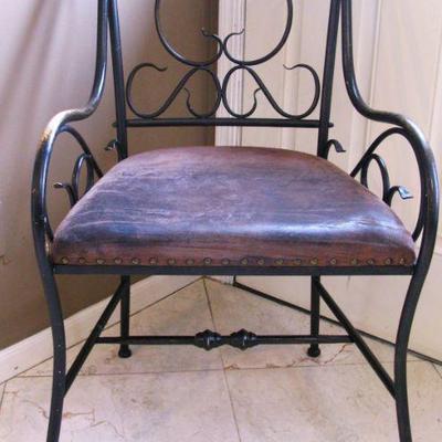 Wrought Iron Leather Seat Chair
