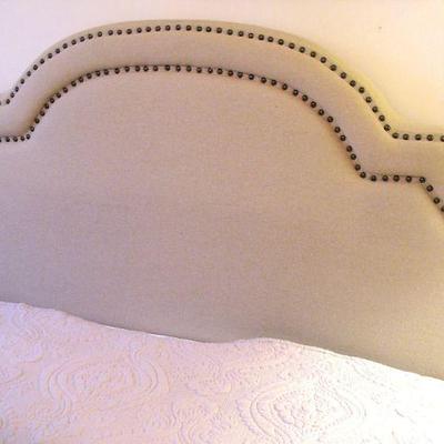 Queen Bed Upholstered Nailhead Trim Headboard