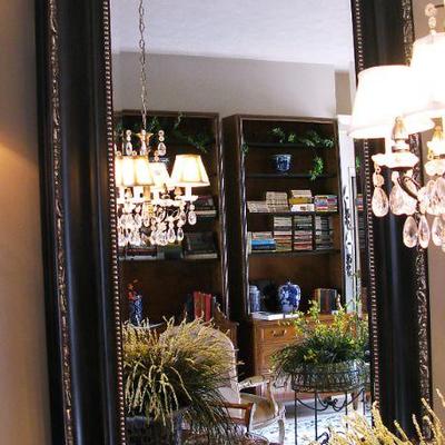 Grand Ornate Black and Gold Mirror 75" High and 45" Wide