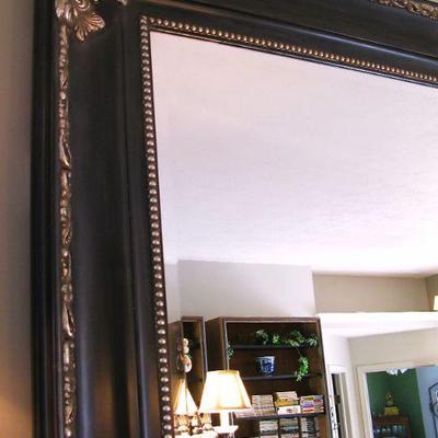 Grand Ornate Black and Gold Mirror 75" High and 45" Wide