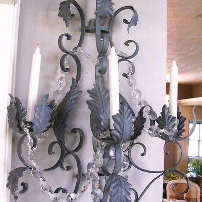 Wrought Iron Crystal Swag Candle Sconce