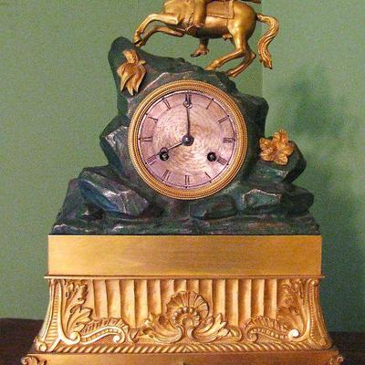 French Gilt & Patinated Bronze Mantle Clock