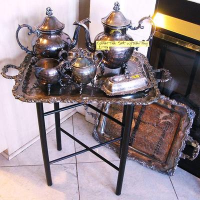 Coffee Tea Set W/ Tray Table / Butter Dish / Tray - Nice Heavy Set