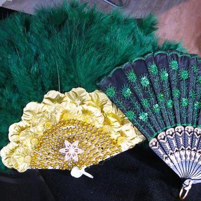 Marabou Feather Fan Flapper Hand Fan / Sequin Fabric Hand Fan
