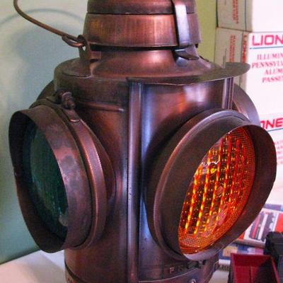Rare Vintage 1940,s Handlan ST. Louis 4 way Railroad Switch & Stand Kerosene Lamp in Pristine Condition New/ Old Stock