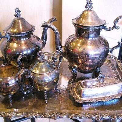 Vintage 5 Piece Sheridan Baroque Silver Plate Tea Coffee Serving Set Tray