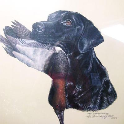 Les Anderson - Lab with Duck in Mouth" lithograph