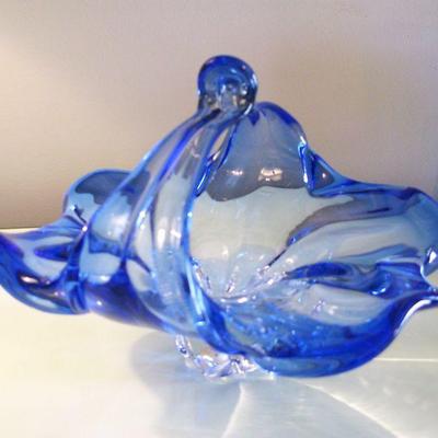 Cobalt Blue Blown Glass Basket Dish