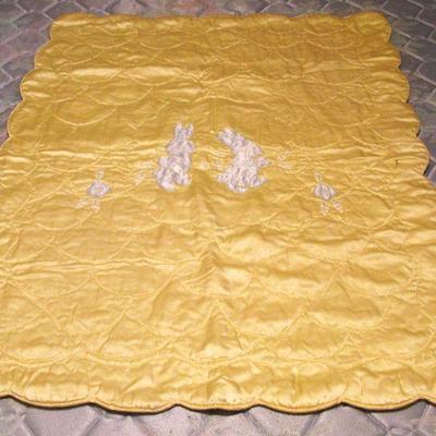 Vintage Bunny Baby or Doll Satin Throw / Blanket