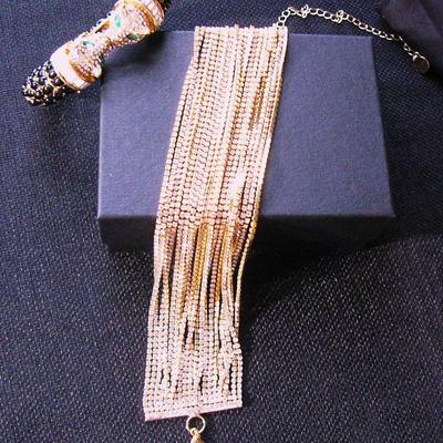 Choker Crystal Statement Necklace /Crystal Kissing Leopard Hinge Bangle