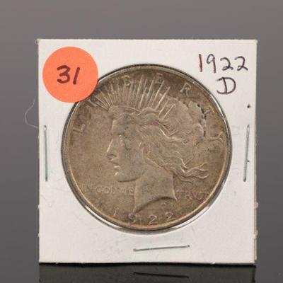 1922 S Silver Peace dollar
