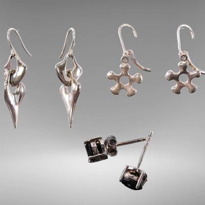 3 pr Sterling earrings- Samuel Benham, RLM Studios