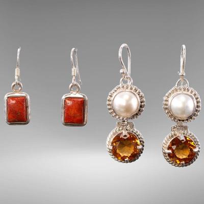 2 pr Sterling & Gemstone earrings
