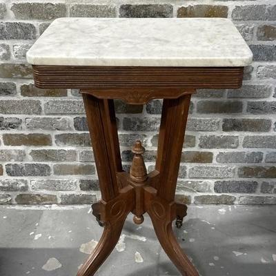 Marble Top Victorian Accent Table on Casters