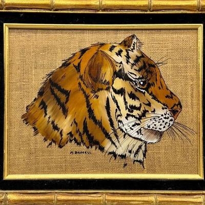 Tiger Painting by M. Brunell in Bamboo Frame