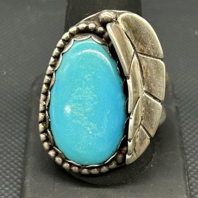 925 Silver w/ Turquoise Ring, Size 12, TW 18.66