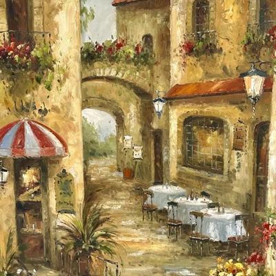 Italian Village Cafe, Large Canvas Art