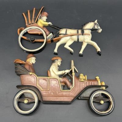 (2) Plastic Decor: Carriage & Old Timer Car