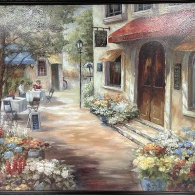 Italian Village Street Cafe, Framed Canvas Art
