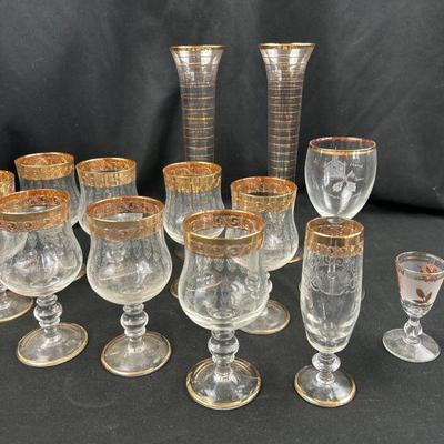 Italian Gold Trimmed Wine Glasses etc