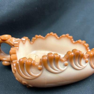 Greentown Chocolate Slag glass Nappy EAPG