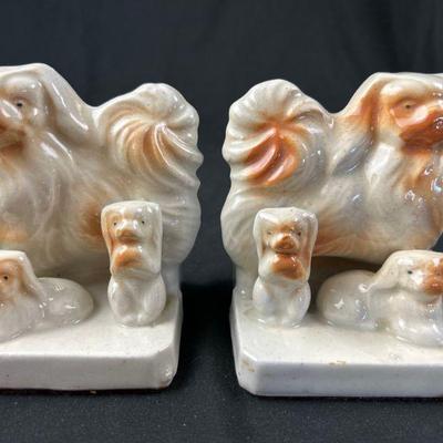 Pair Ceramic Pekingese Dog Bookends