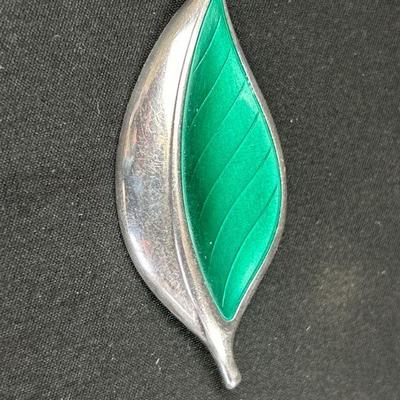 David Anderson Sterling Enamel Leaf Pin