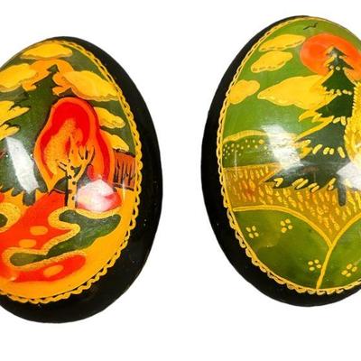 Hand painted laquered  wooden eggs