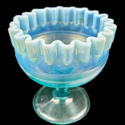 Northwood Spool  Blue Opalescent footed Jelly Compote EAPG