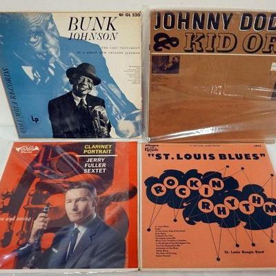 1066	JAZZ/BLUES ALBUMS 4 RECORDS, BUNK JOHNSON, JOHNNY DODDS & KID ORY, JERRY FULLER
