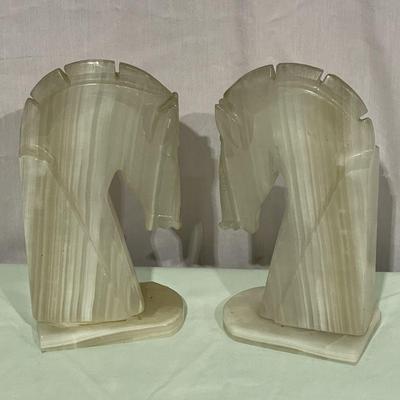 vintage pair of carved onyx horse bookends