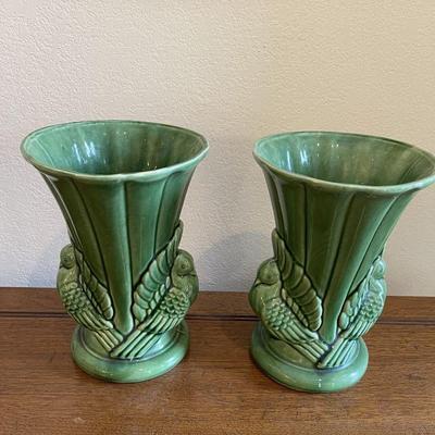 pair of USA vintage double fantail  dove vases
