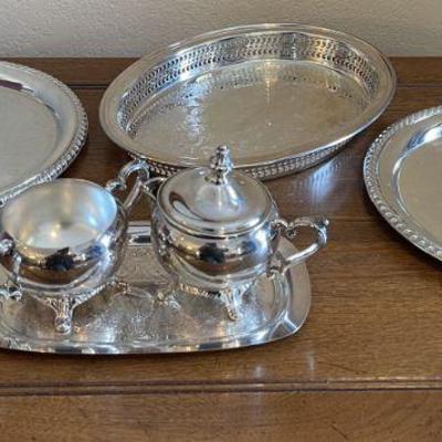 3-International silver  trays and cream & sugar set on tray