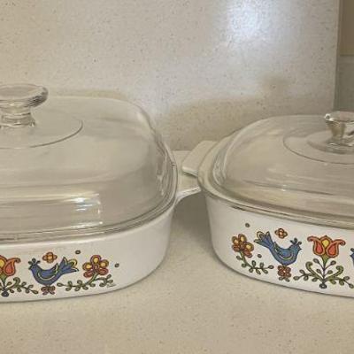 Vtg 3 pcs. Corning Friendship Blue Birds casseroles