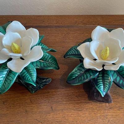 pair of ceramic magnolias