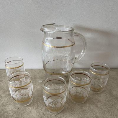 1960's Libby tea pitcher with 6 glasses