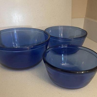 3 pcs. blue Fire-King bowls
