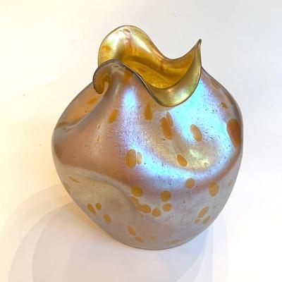 Very nice antique Loetz dimpled oil spot vase, ht. 6 1/2â€