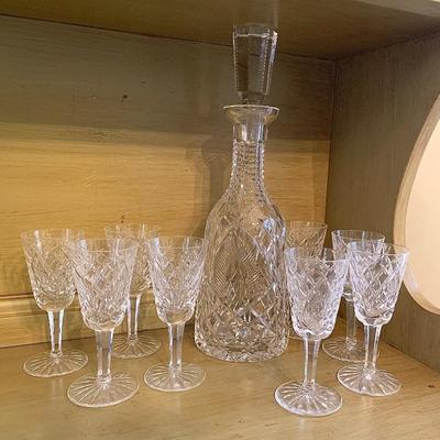 Waterford decanter w/ 8 glasses