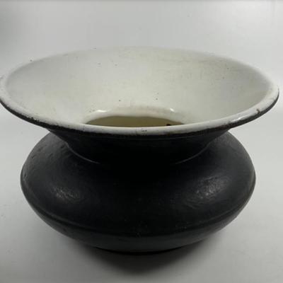 Cast Iron and Enamel Spittoon 