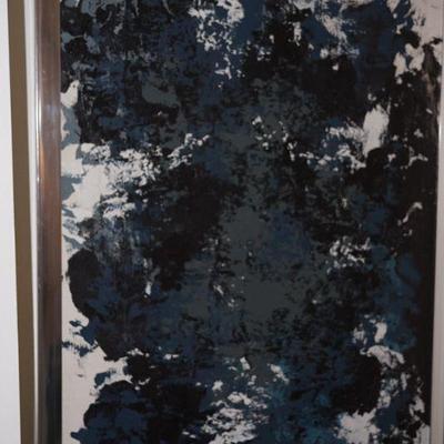 large 5' by 4' acrylic in black and white abstract. Possible artist - Hanlon , unknown 