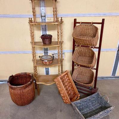 Lot 043-G: Display and Storage Collection

Features: 
â€¢	Decorative storage shelf unit
â€¢	Three basket display cabinet
â€¢	Assorted...
